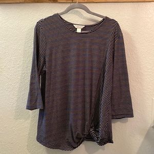 Christopher & Banks petite top three-quarter length sleeve striped with knot